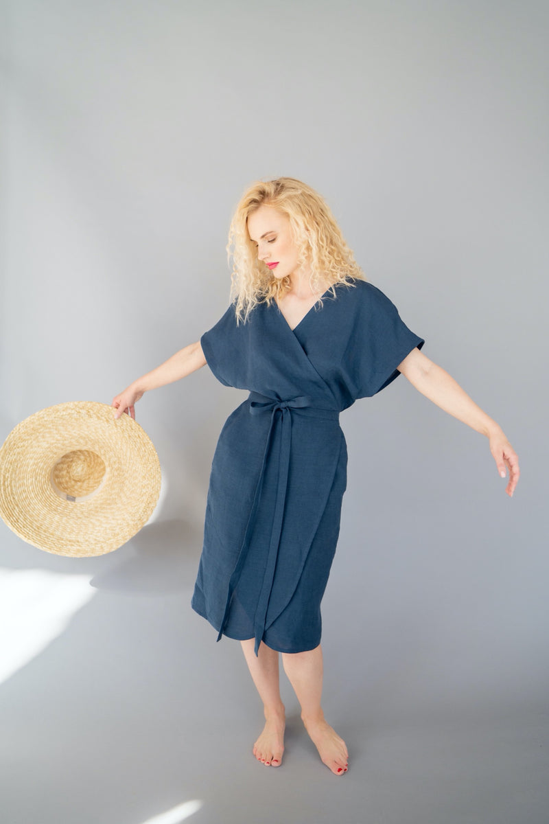 Linen Wrap Dress with Pockets | Back 2 Linen – Back2Linen