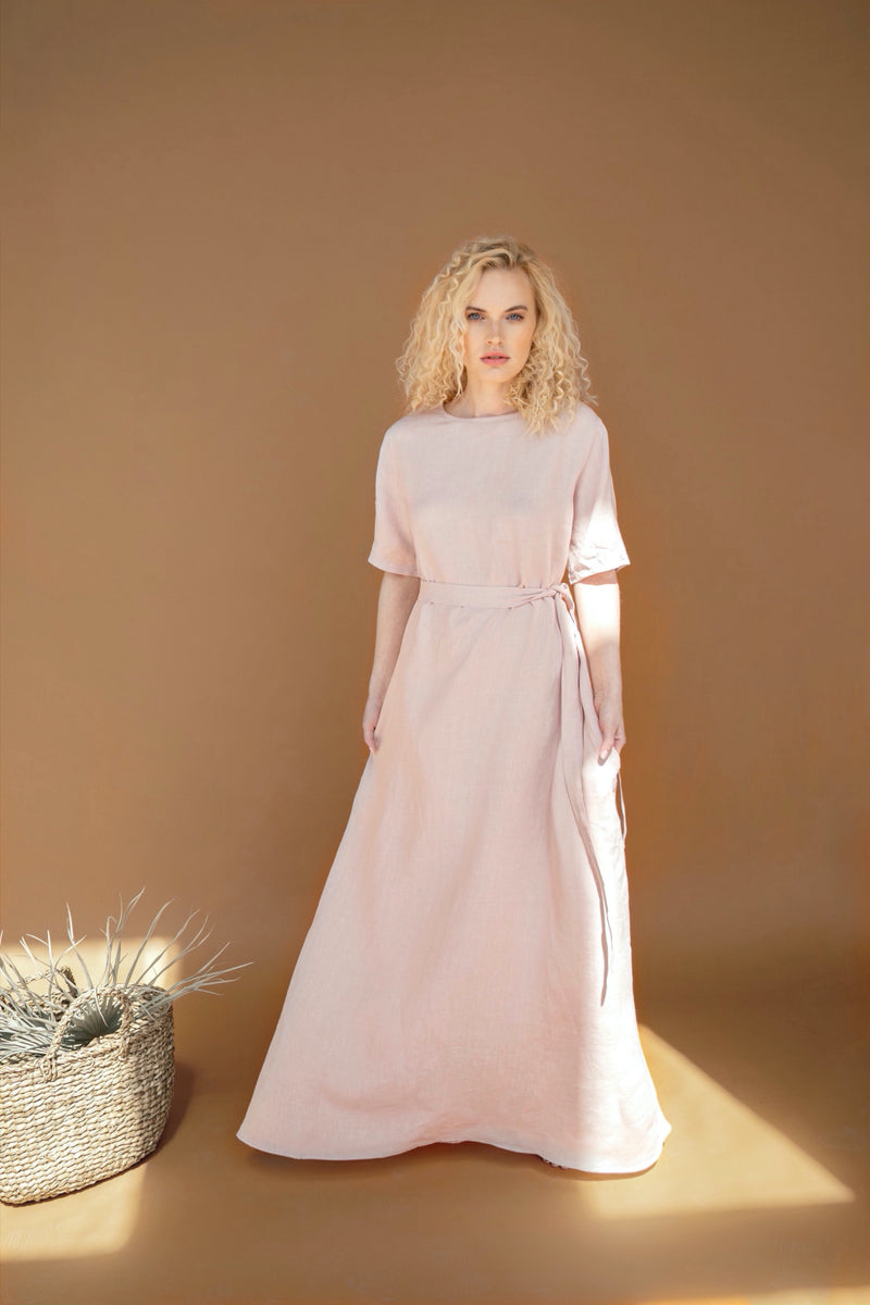 Blush Pink Linen Maxi Dress