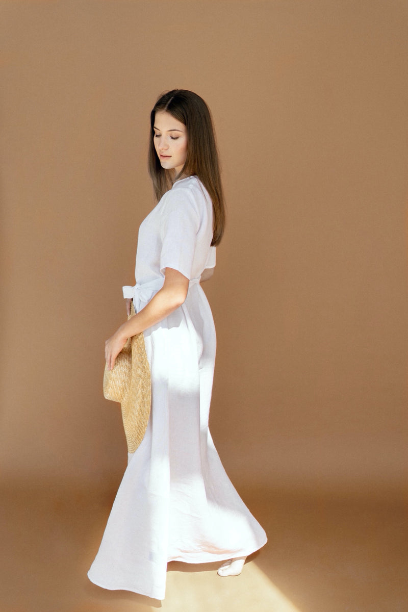 white dress with belt Linen Maxi ProductID: 108582 White TIPS Due to Color:39#-Purple Glamorous Off the Shoulder