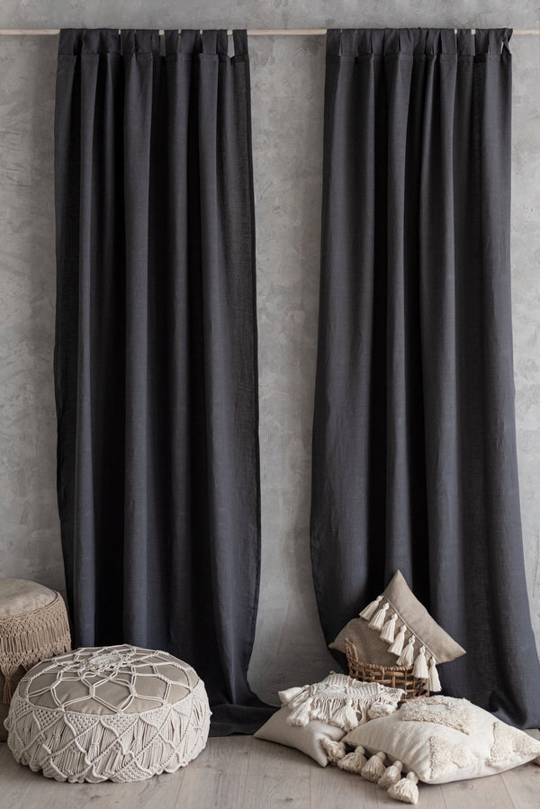 Stonewashed Linen Curtain Dark Grey 457