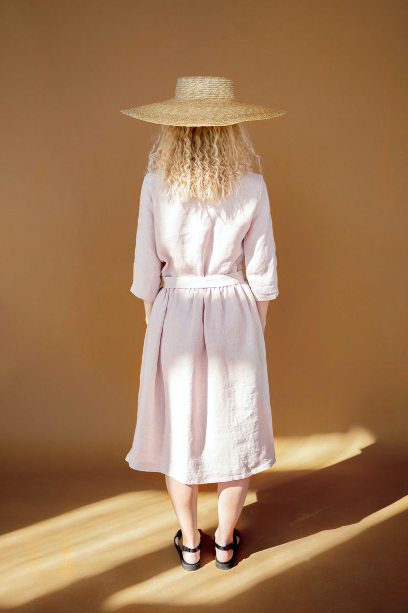 Pink Linen Dress with Belt