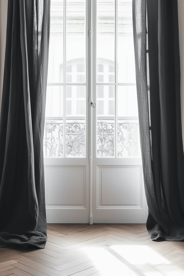 Linen Curtain Set Organic Washed Flax Curtains Dark Grey 002