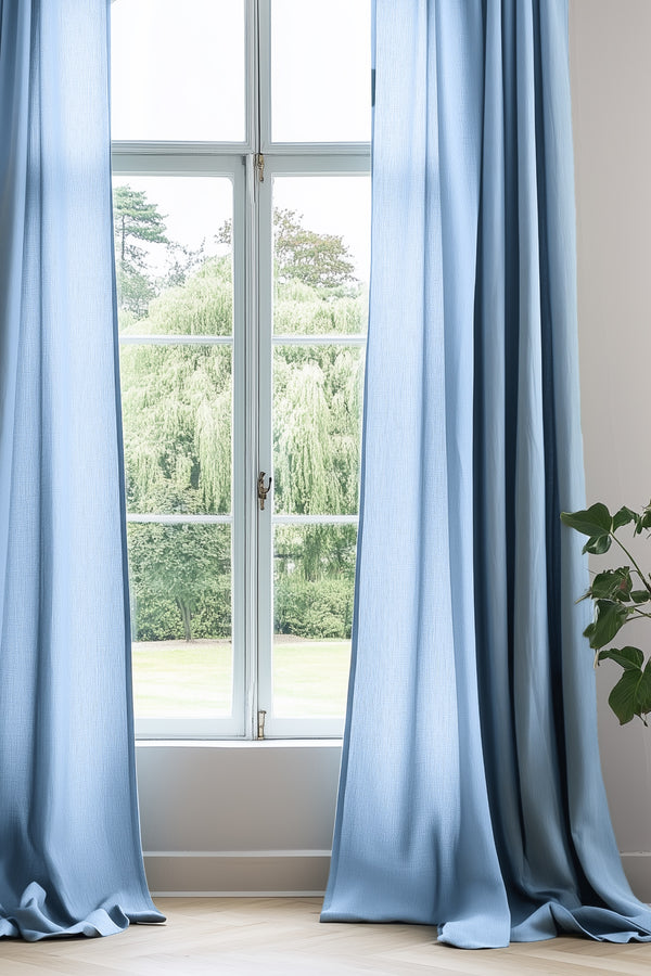 Linen Curtain Set Organic Washed Flax Curtains Light Blue 002