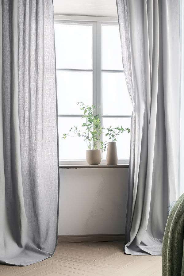 Linen Curtain Set Organic Washed Flax Curtains Light Grey 002