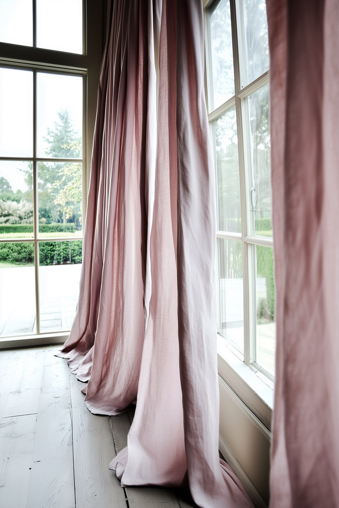 Linen Curtain Set Organic Washed Flax Curtains Pink 001