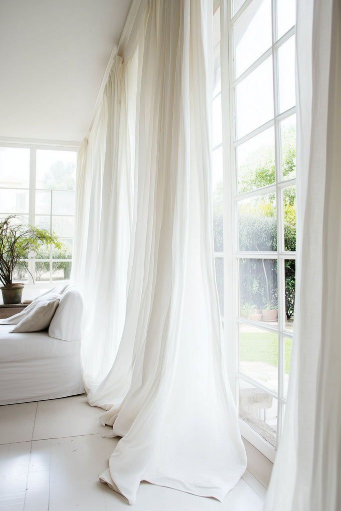 Linen Curtain Set Organic Washed Flax Curtains Pure White 001