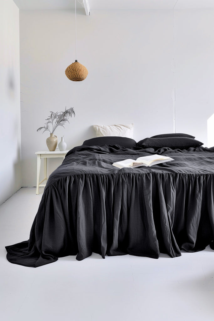 Linen Ruffle Bedskirt Black 02