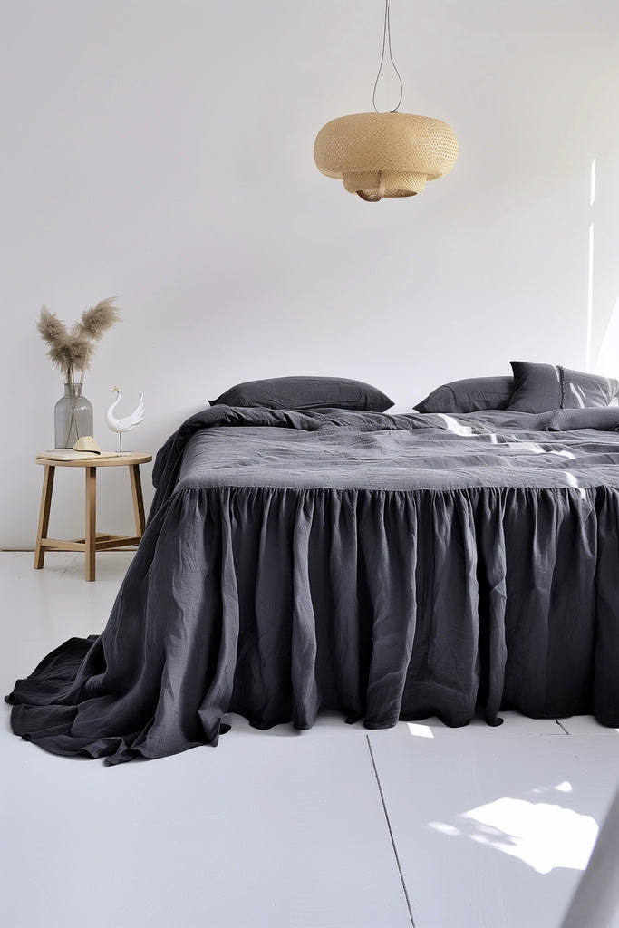 Linen Ruffle Bedskirt Dark Grey 01