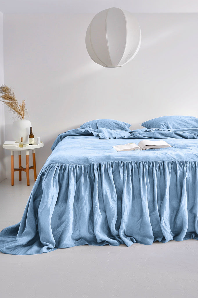 Linen Ruffle Bedskirt Light Blue 01