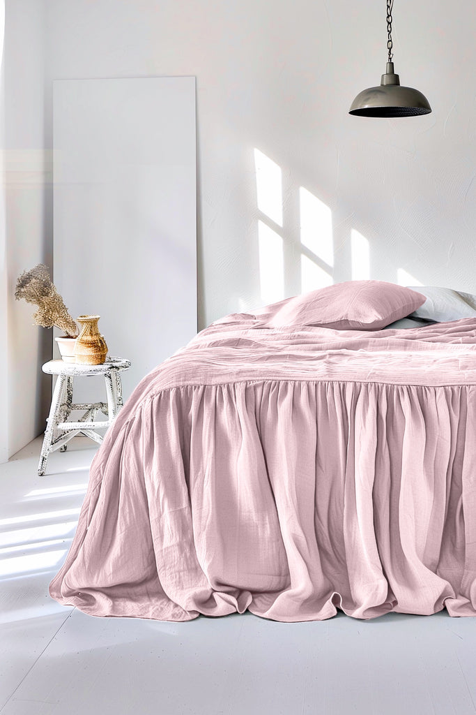 Linen Ruffle Bedskirt Pink 01