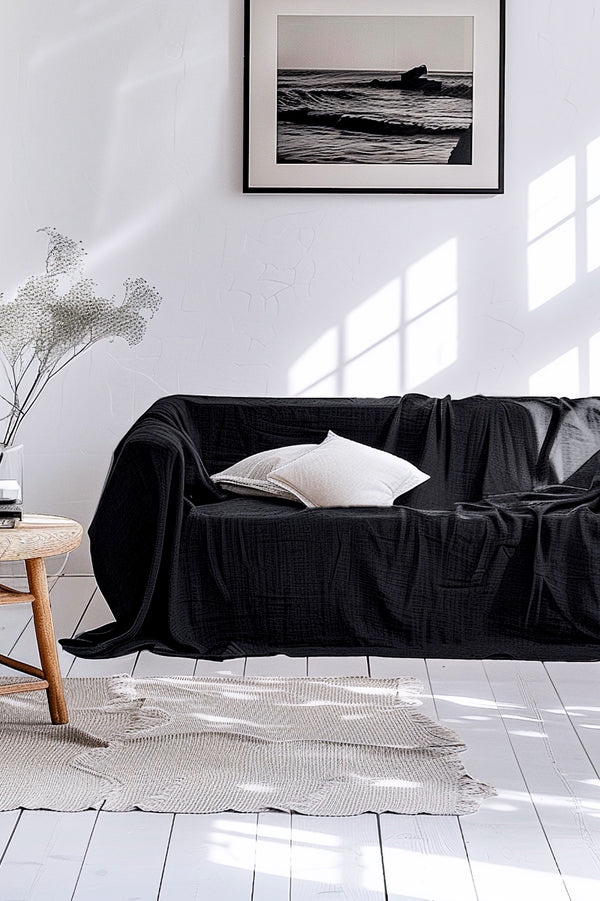 Linen Sofa Cover Black 02