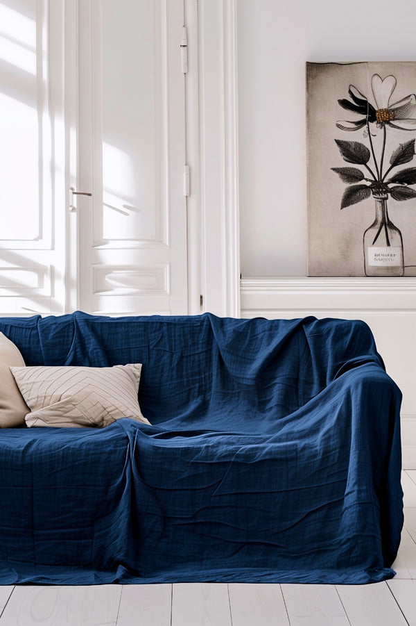 Linen Sofa Cover Dark Blue 02