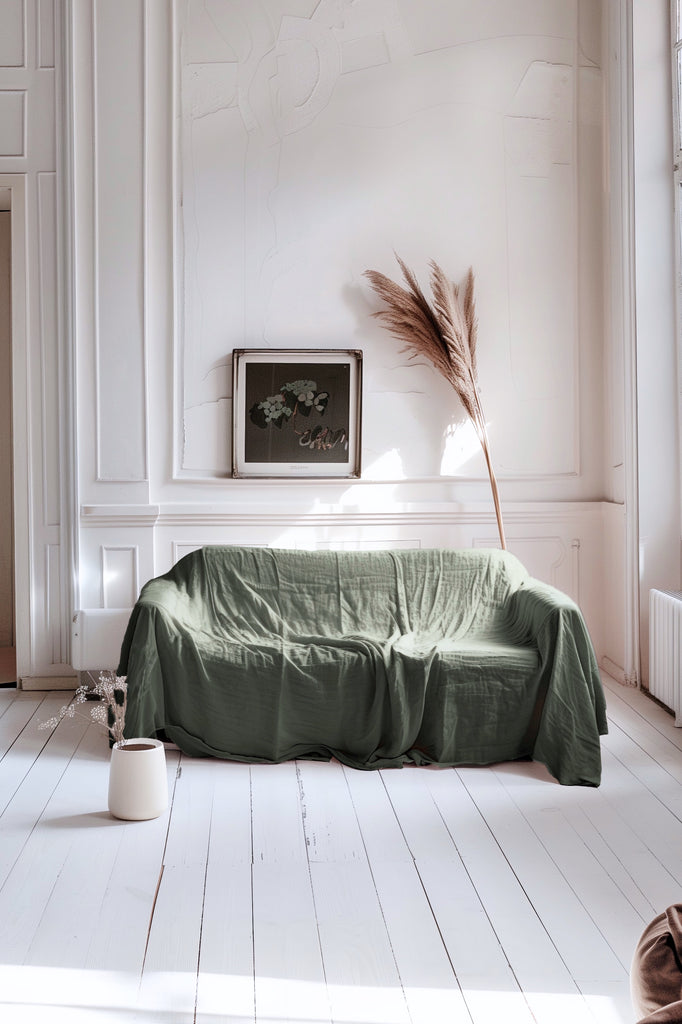 Linen Sofa Cover Green 01