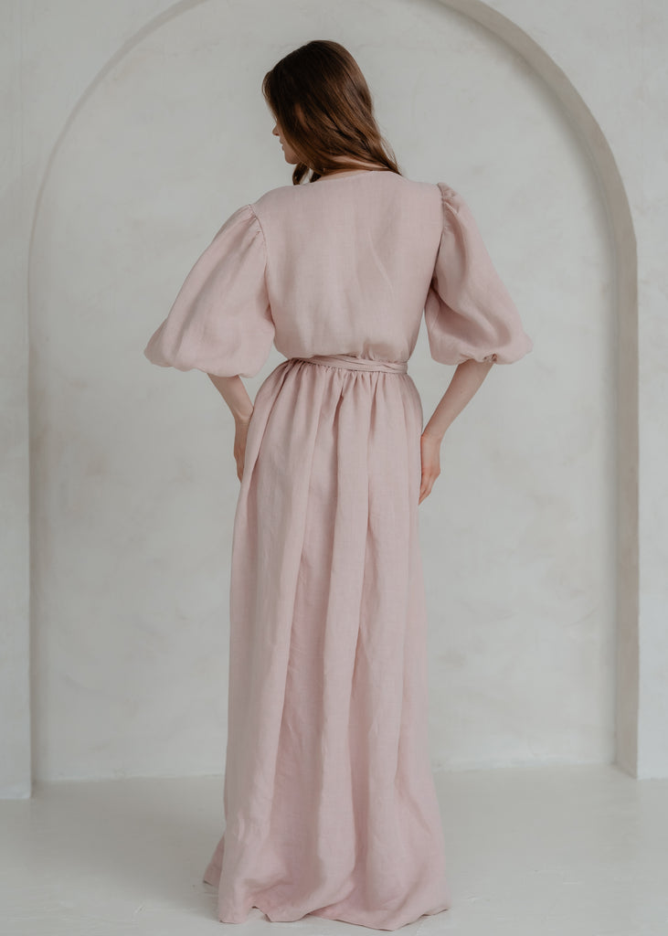 pink linen wrap dress Mimosa Linen Dress