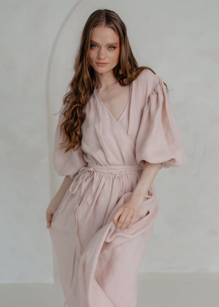 pink linen wrap dress J.McLaughlin Women's Emily Linen Blend Wrap Dress Light Blush Pink, Size Large