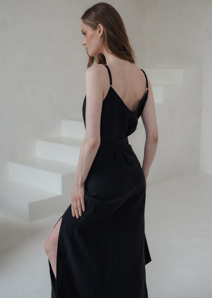 Linen Wrap Dress with Slits