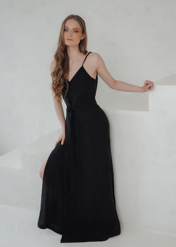 Linen Wrap Dress with Slits
