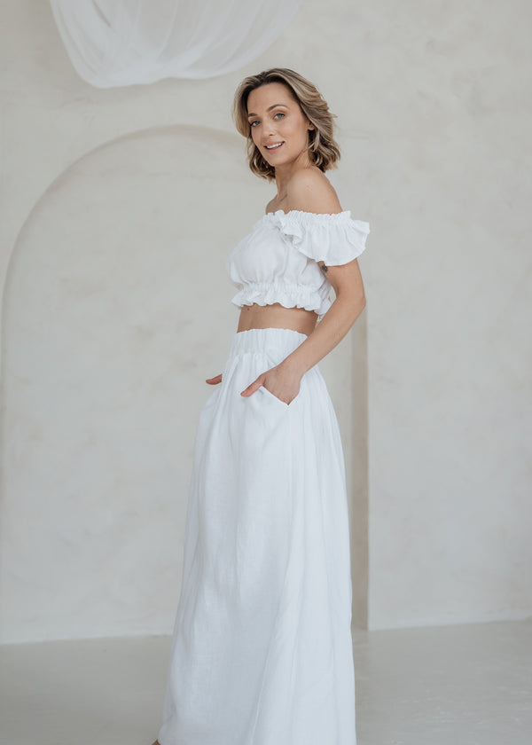 Linen Summer Skirt Maxi Skirt A Line Pure White 003