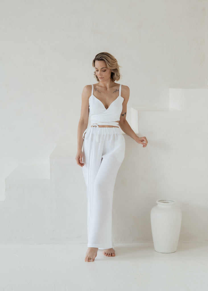 Linen Wide Leg Maxi Pants Pure White 001