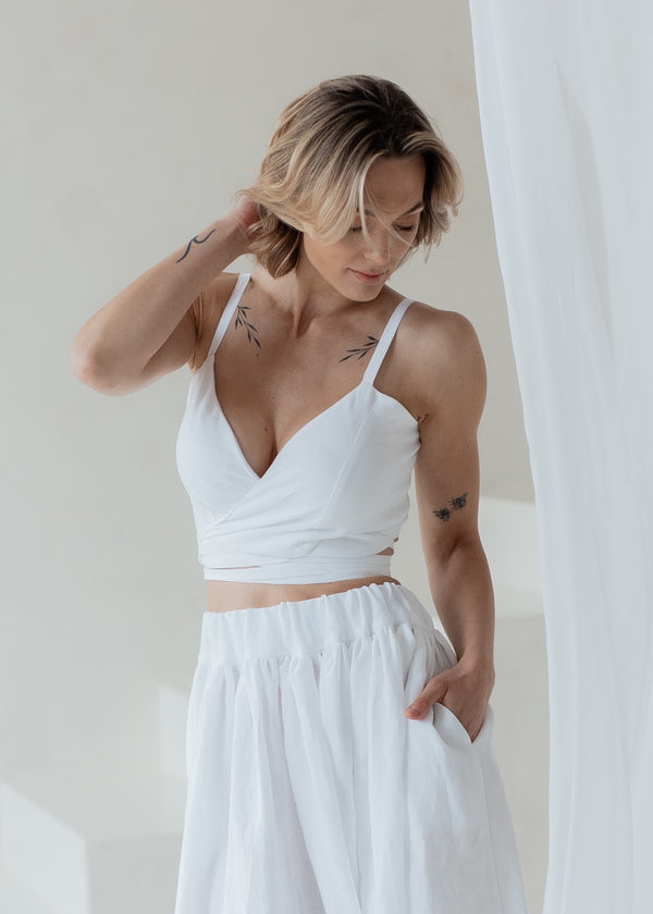 Linen Wrap Top Pure White 002