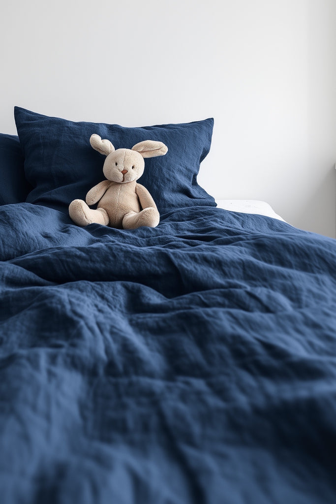 Organic Linen Kids Duvet Cover Set Dark Blue 103