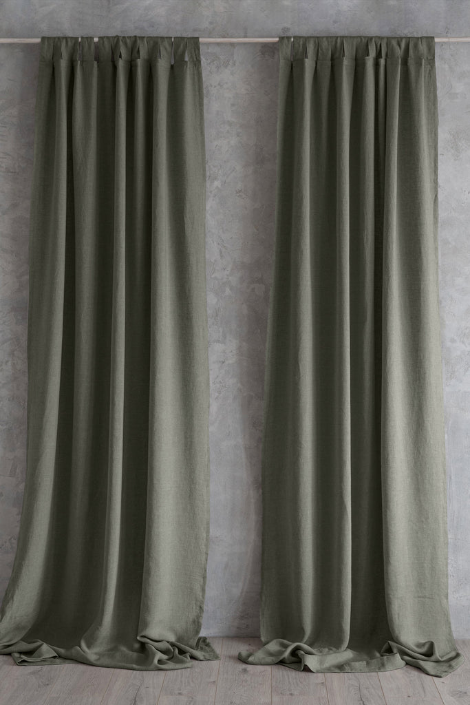 Organic Stonewashed Linen Curtain Green 441
