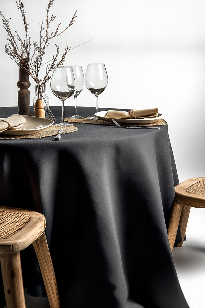 Soft Linen Organic Oval Tablecloth Dark Grey 001