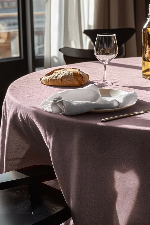 Soft Linen Organic Oval Tablecloth Pink 011