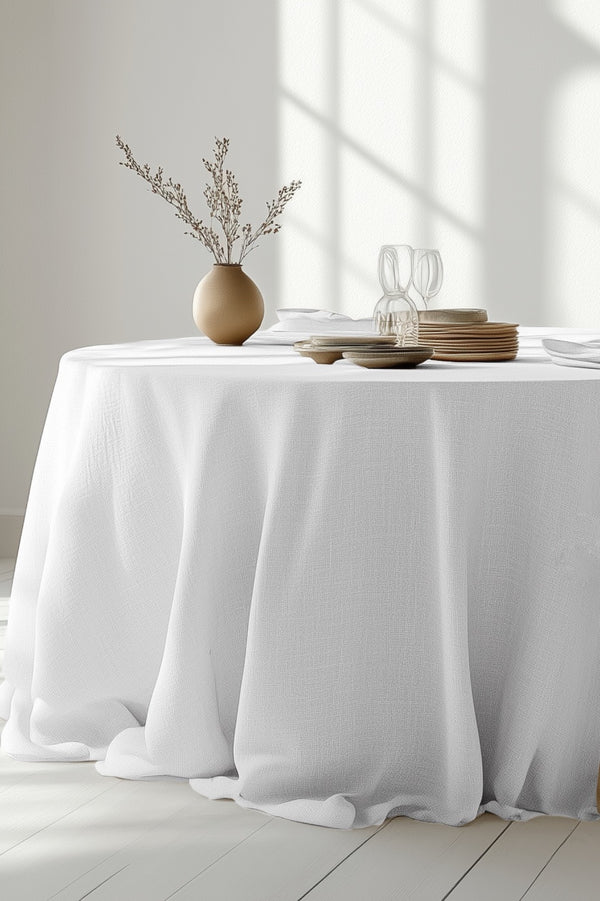 Soft Linen Organic Oval Tablecloth Pure White 011