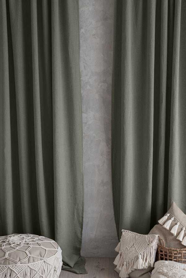 Stonewashed Linenorganic Linen Curtain Green 443