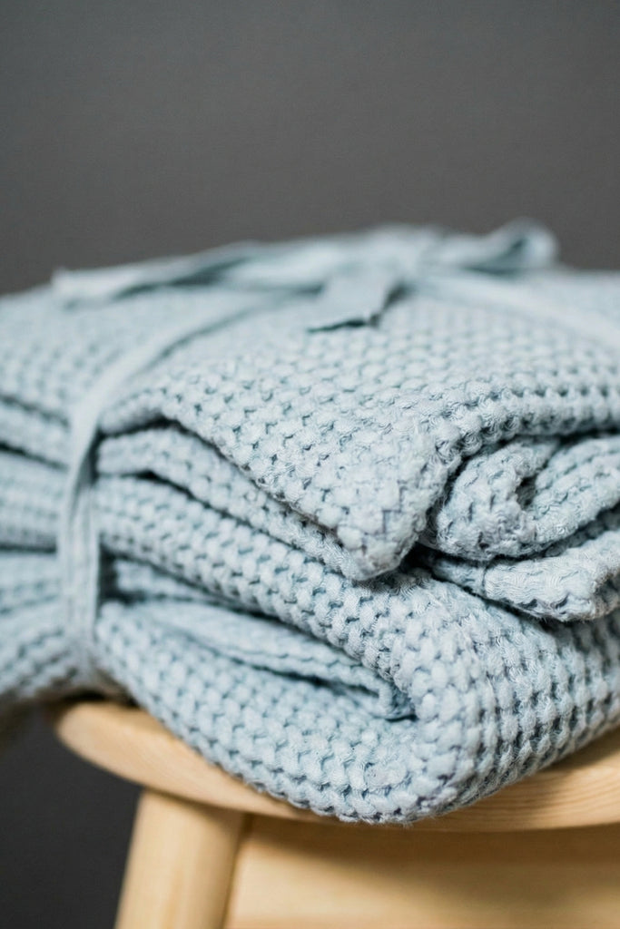 Waffle Linen Cotton Fabric Blue 001