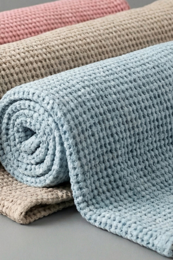 Waffle Linen Cotton Fabric Blue 002