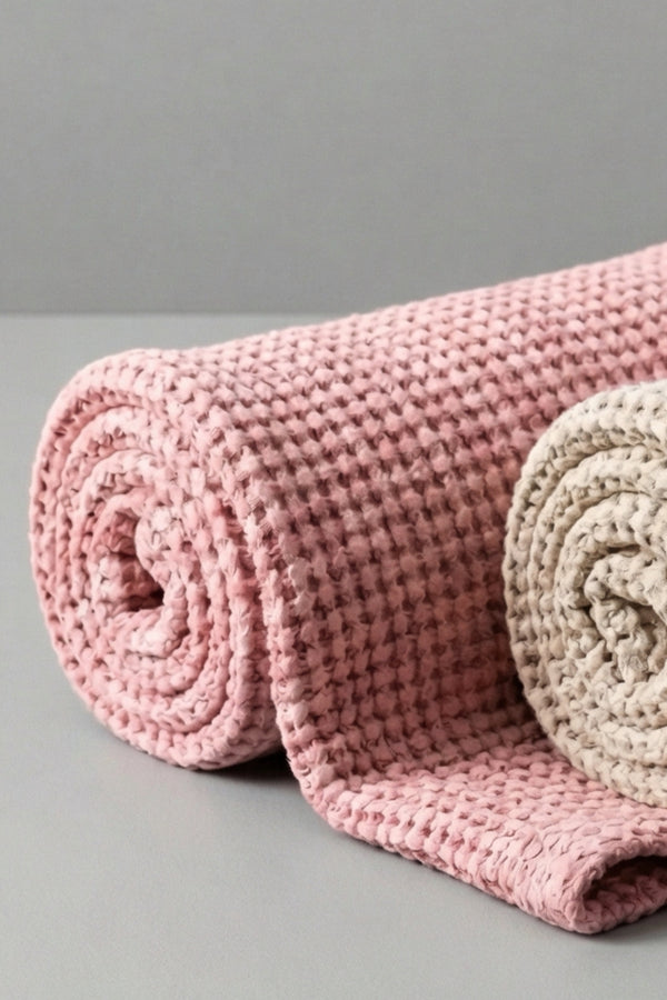 Waffle Linen Cotton Fabric Pink 002