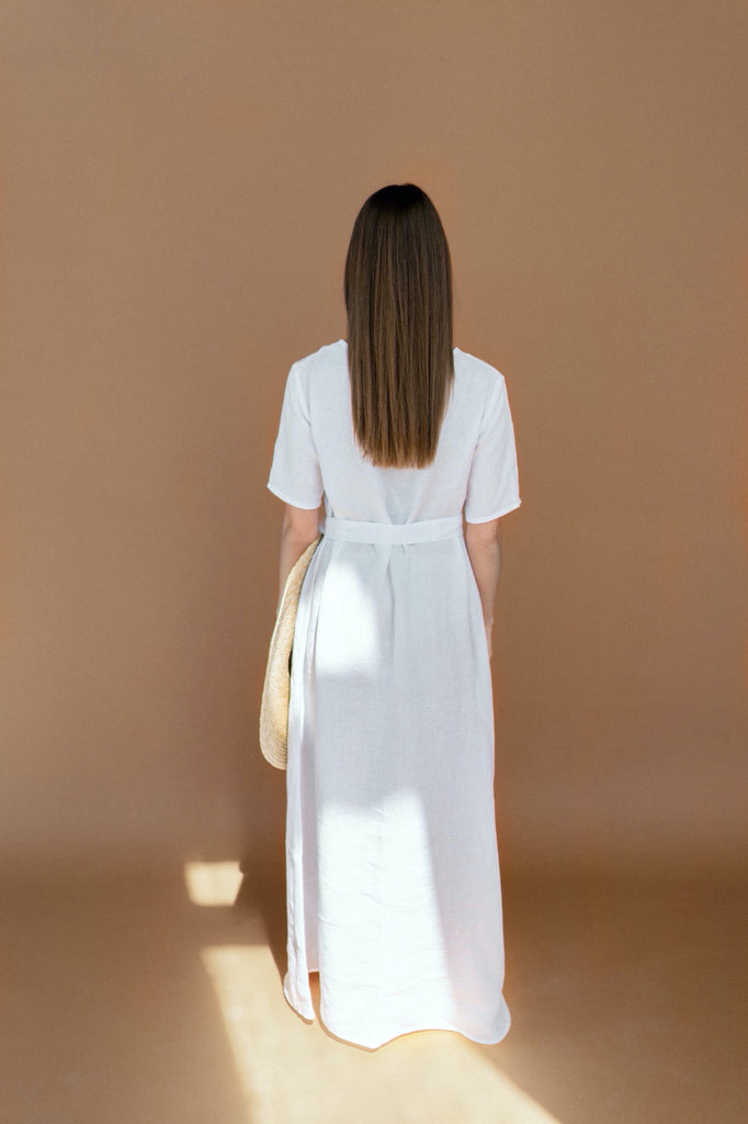 White Linen Maxi Dress with Belt | Back 2 Linen Back2Linen White Linen Maxi Dress with Belt | Back 2 Linen Back2Linen