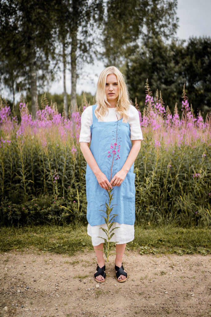 Cute Apron For Cooking Organic Linen Pinafore Apron Light Blue