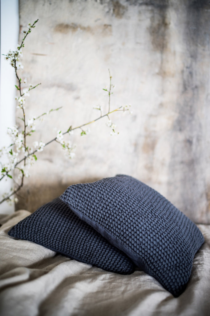 Decorative Pillows For Bed Waffle Pillow Covers Dark Grey
