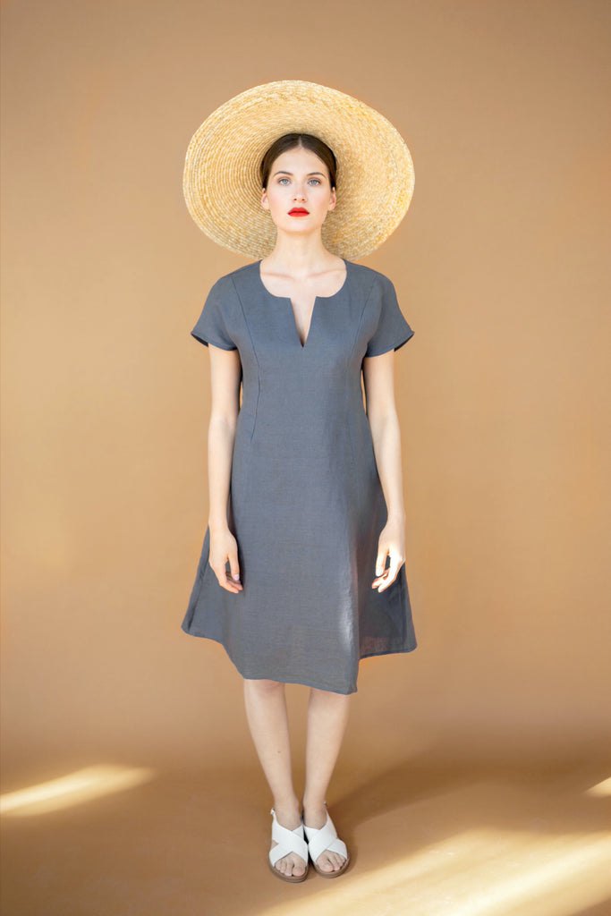 dark grey summer dress Linen dress Grace M / Black