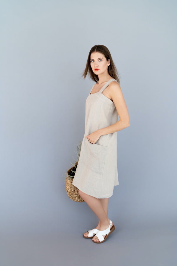 Dress Anna Linen Pinafore Dress Trapeze Dress Summer Dress With Pockets Dress Natural