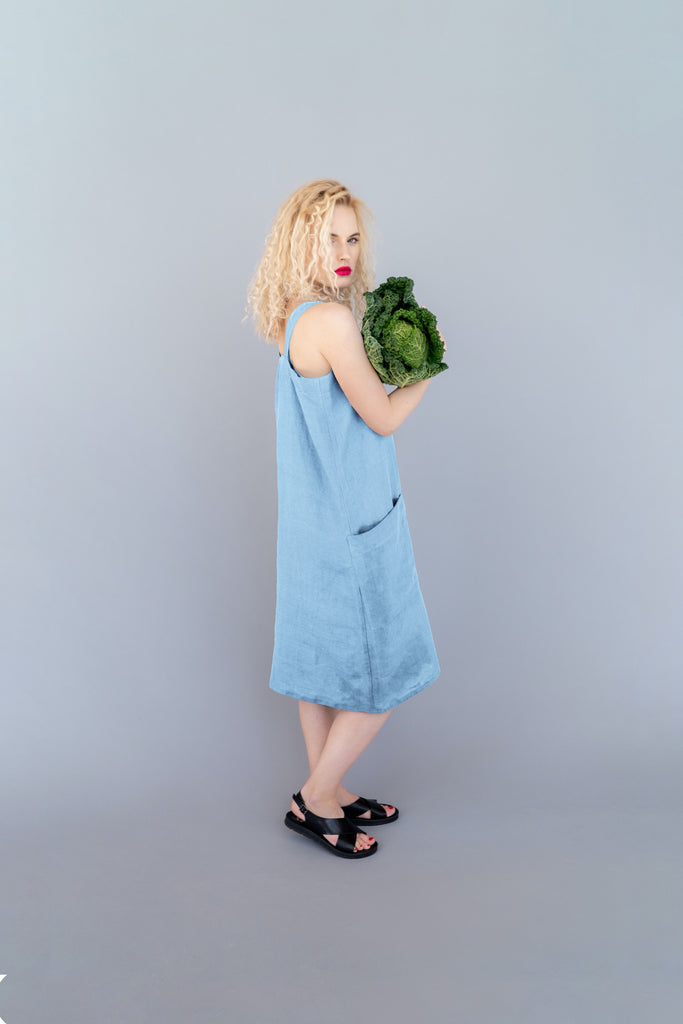 Dress Anna Pinafore Dress Trapeze Dress Summer Dress With Pockets Dress Light Blue