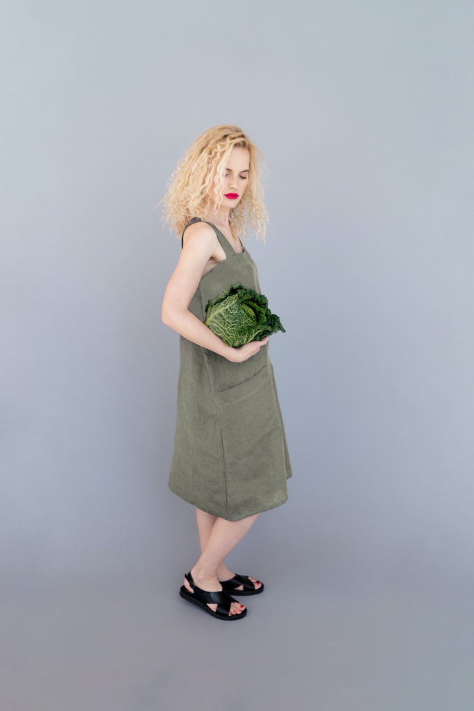 Dress Anna Pinafore Dress With Pockets Trapeze Dress Green