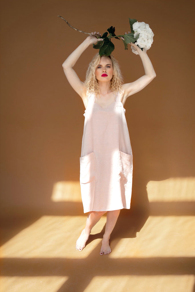 Dress Anna Pinafore Dress With Pockets Trapeze Dress Pink