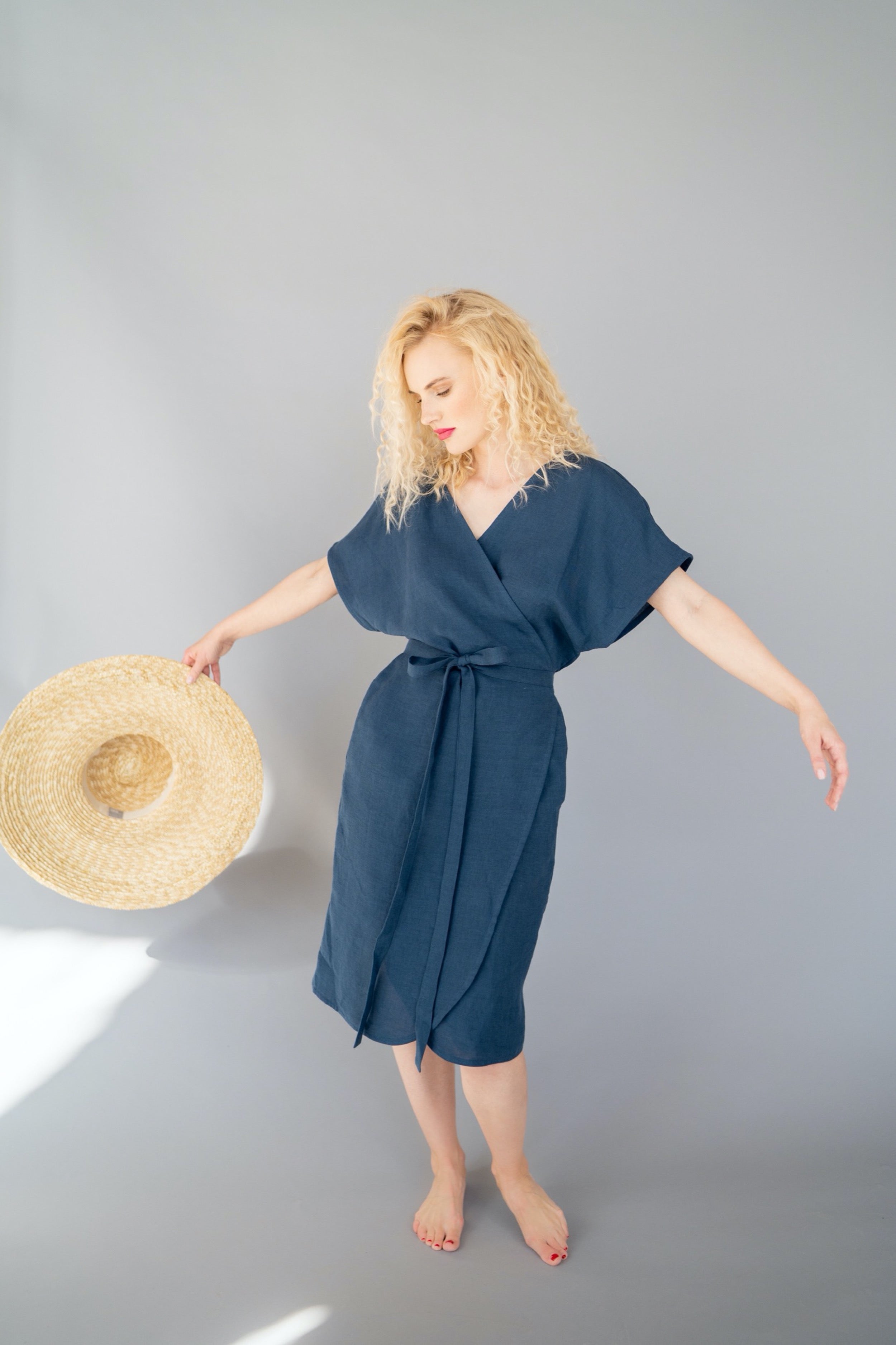 Blue wrap dress short top