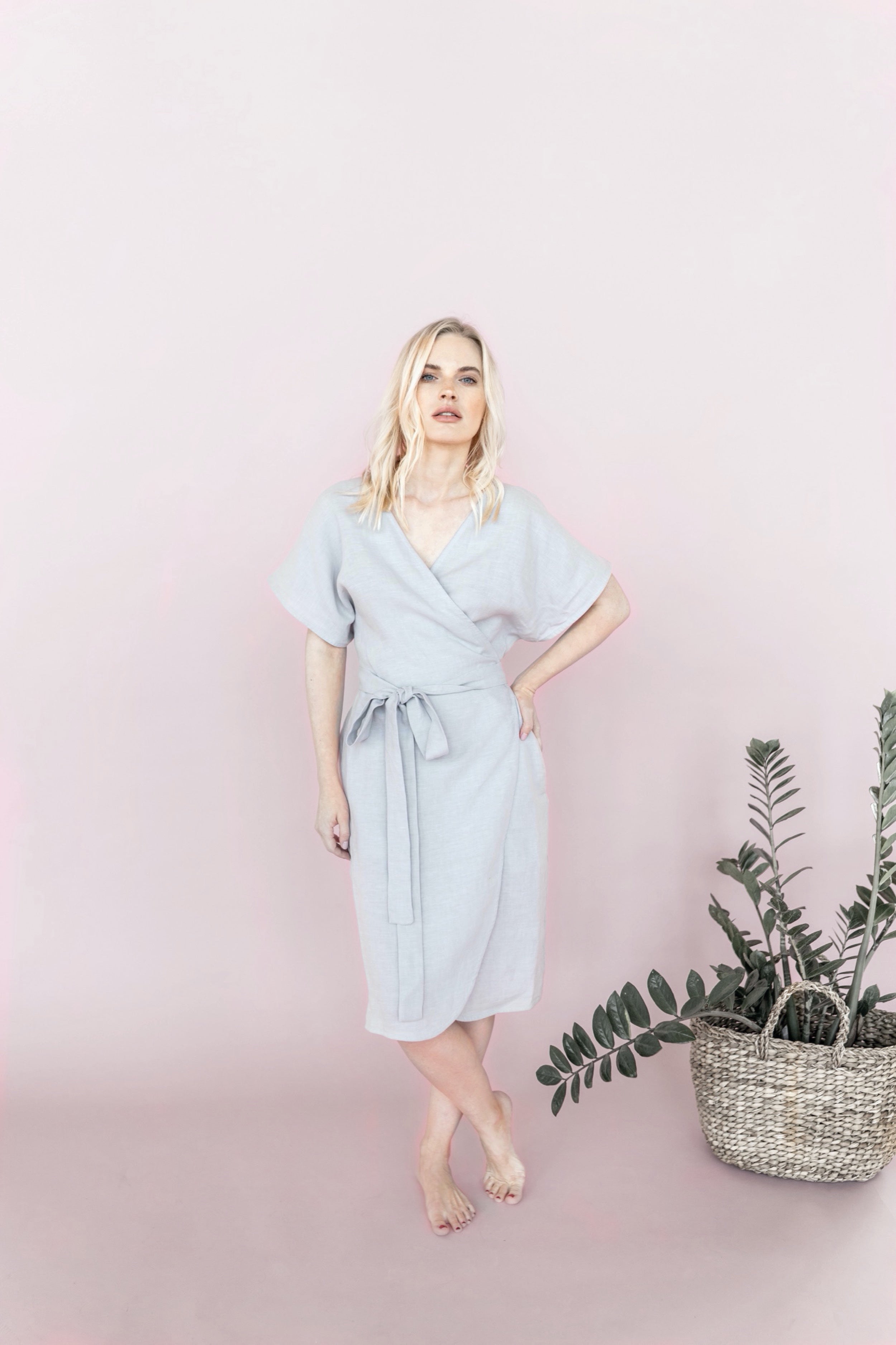 chinese dress ladies Love Daisy Puff Sleeve Mini Linen Wrap Dress Fuchsia LD34957 5202