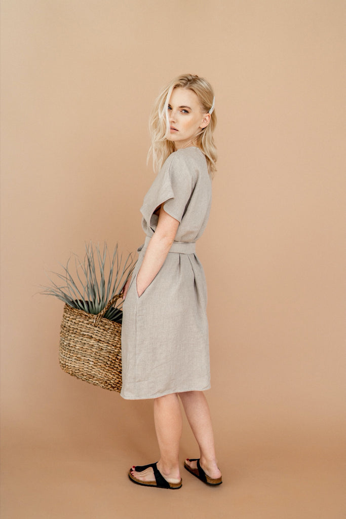 Natural Linen Wrap Dress