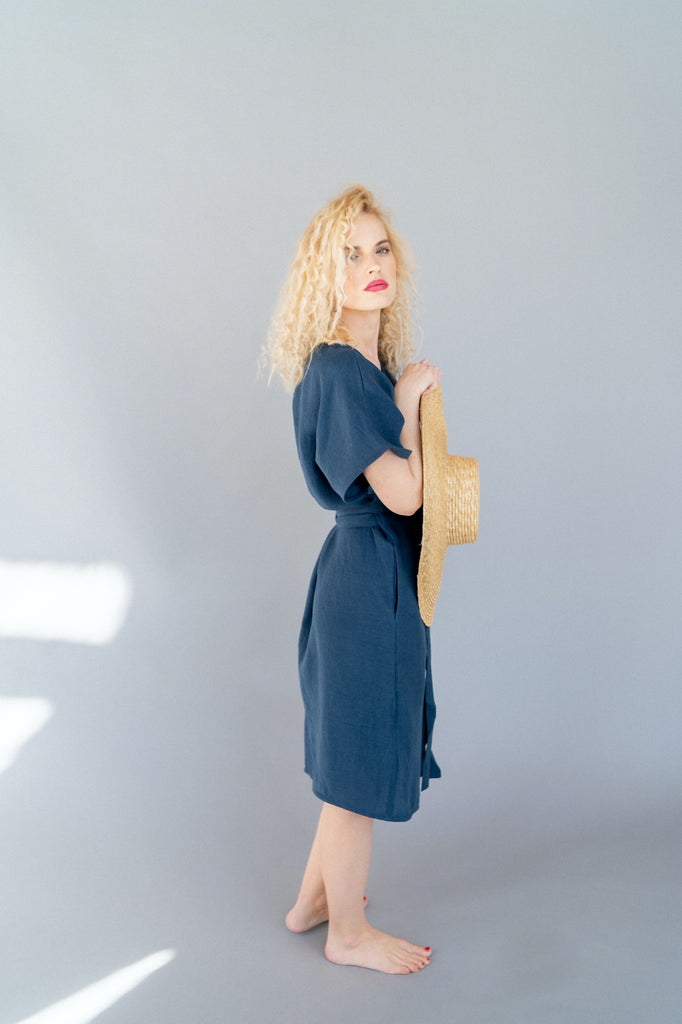 Linen Wrap Dress with Pockets | Back 2 Linen – Back2Linen