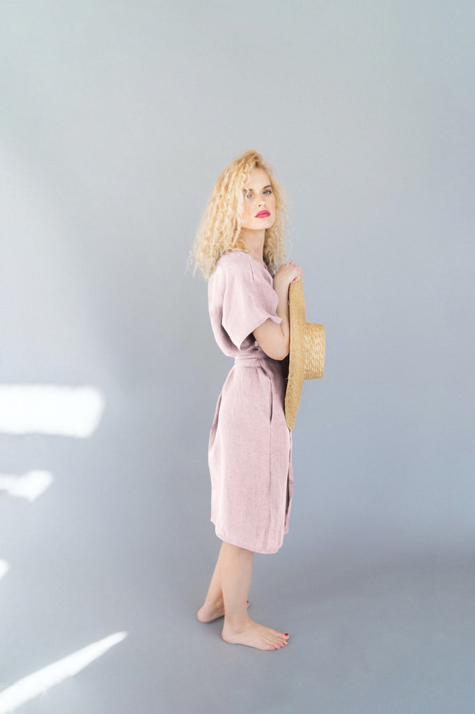Natural Linen Wrap Dress | Back 2 Linen Back2Linen Natural Linen Wrap Dress | Back 2 Linen Back2Linen