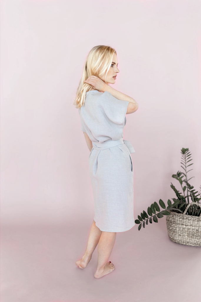 light grey wrap dress Linen Kimono Maternity dress