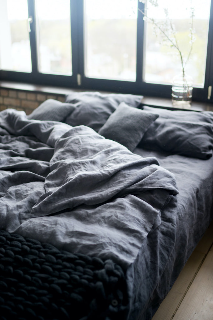 Eco Friendly Queen Bedding Basic Duvet Cover Basic Pillowcase Basic Flat Sheet Dark Grey
