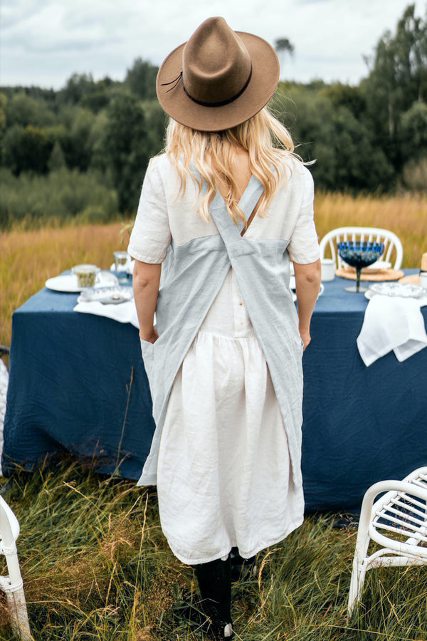 Garden Apron Organic Linen Pinafore Apron Light Grey