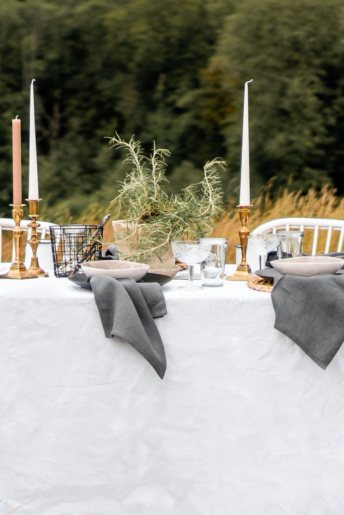 Holiday Table Linens Stonewashed Basic Tablecloth Thanksgiving Napkins Pure White Basic Napkins Dark Grey